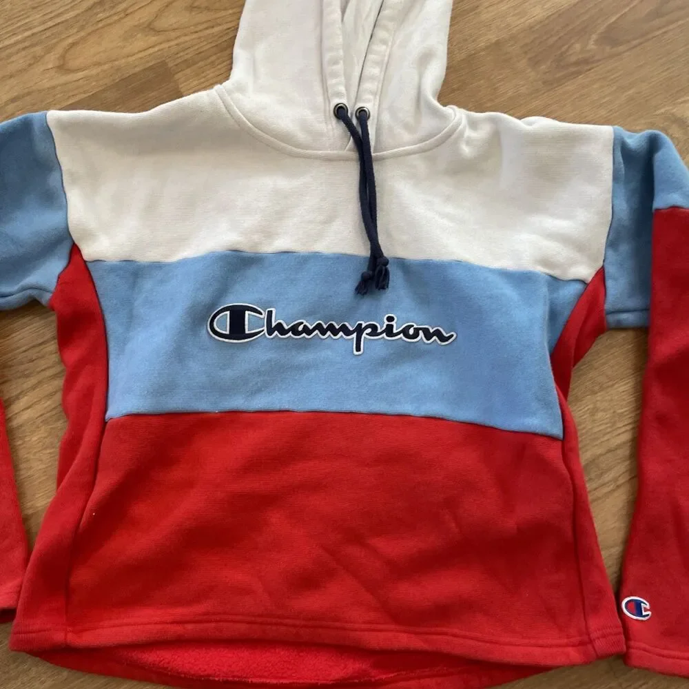 Vintage Y2K Champion Reverse Weave Color Block Cropped Hoodie Sweatshirt Size M - Picture 4 of 12
